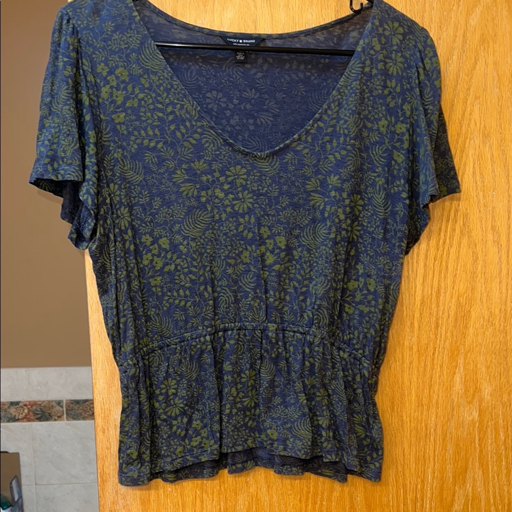 Lucky Brand Blue and Green Floral Blouse